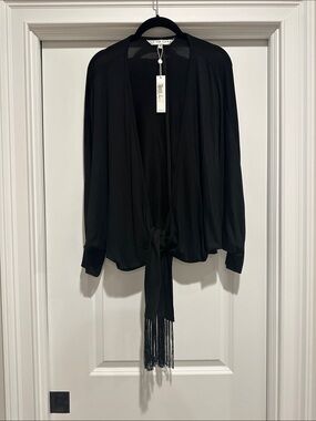 NWT Trina Turk Black Tie-Front Fringe Wrap